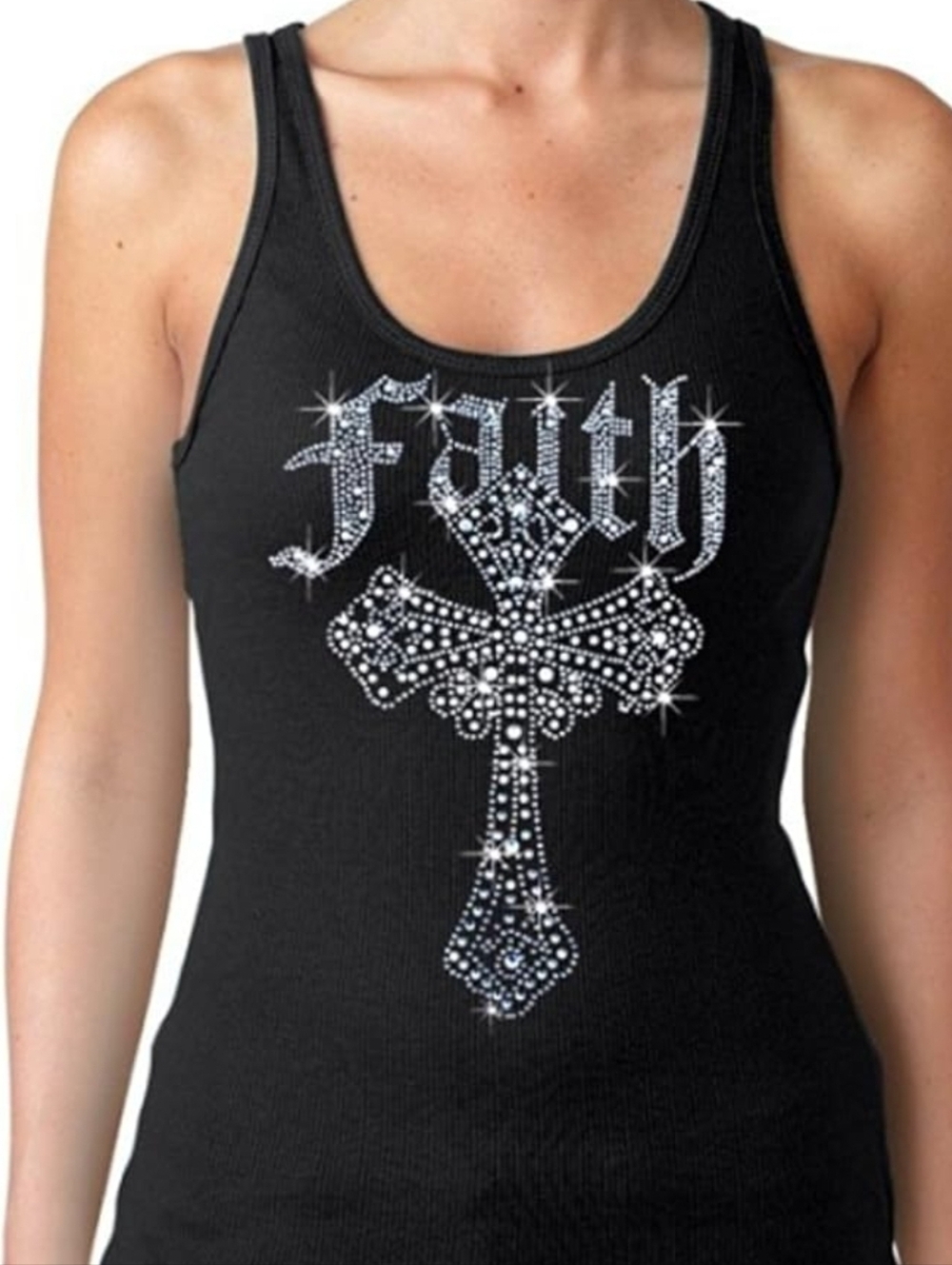 Faith Rhinestone Cross Black Women's Tank Top